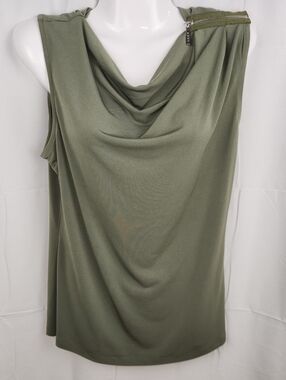 DKNY Olive Green Draped Cowl Neck Sleeveless Top